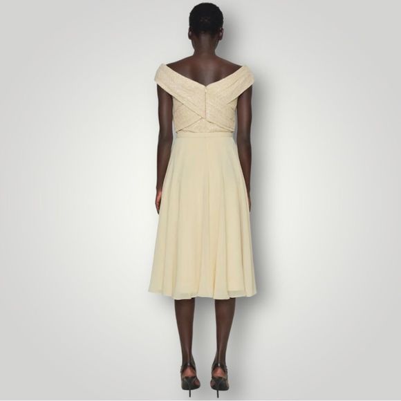 Lauren Ralph Lauren Off The Shoulder Sequin Lace Chiffon Cocktail Dress - Picture 7 of 13